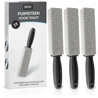 Afbeelding van BROX® Puimsteen wc, 3 stuks, wc reiniger bij hardnekkige urinesteen en kalk, Pumice Stone Toilet, toiletsteen voor effectieve reiniging, reinigingssteen, urinesteenverwijderaar met zwarte handgreep
