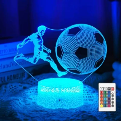 Afbeelding van Yulado 3D nachtverlichting, voetbalcadeau voor kinderen 7 jaar, optische illusie nachtlampje met 16 kleurveranderingen en afstandsbediening