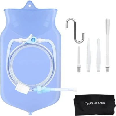Afbeelding van TopQuaFocus Kliszak kit voor het reinigen van de darmen, koffie inloopkit, herbruikbaar, 2 l, helder klikzakje 6,5 voet lange siliconen slang