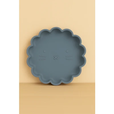 Afbeelding van Dutsi Welpje Serie Siliconen Babybord met Leeuwen Ontwerp 18 cm Pastelblauw