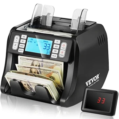 Afbeelding van VEVOR Geldtelmachine, bankbiljettenteller met detectie van valse bankbiljetten UV, MG, IR en DD, extra batchmodus, groot lcd display