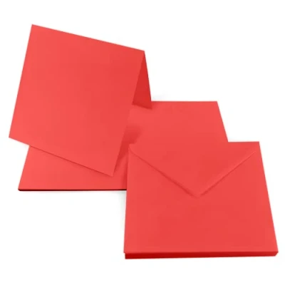 Afbeelding van Netuno 25 dubbele kaarten rood + vierkante enveloppen 14x14cm Rainbow gekleurde vouwkaarten voor uitnodigingen bedankbriefjes trouwen verjaardags
