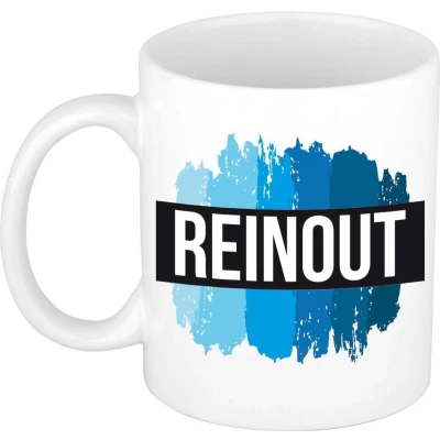 Afbeelding van Reinout Naam / voornaam kado beker mok verfstrepen Gepersonaliseerde met mokken