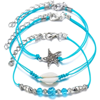 Afbeelding van Jomide Enkelbandjes Bohemian Zeester Blauw 3 delig