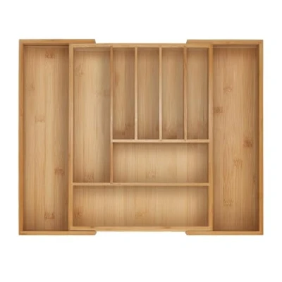 Afbeelding van bestekbak uitschuifbaar 7 9 vakken 5 x 29,5 47,5 38 cm bamboe