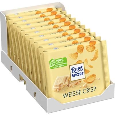 Afbeelding van Ritter Sport Chocolade Wit met Crisp Doos 10 x tablet 100 gram