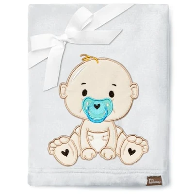Afbeelding van Be Mammy Warme kinderdeken Knuffel Cadeau voor het kind met 3D applicatie BE20 168 (Lichtgrijs Jongen)