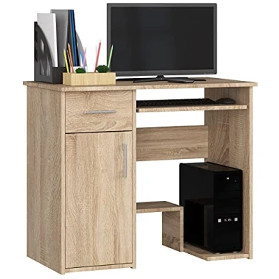 Afbeelding van Jay pc bureau met toetsenbord en plank, kantoorbureau, computertafel, 2 laden deurplanken, 1 lade, opbergvak deur, voetensteun, 90 x 74 50 cm (b h d), 29 kg, Sonoma eiken