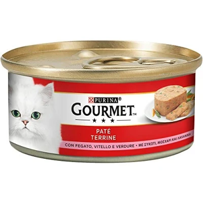 Afbeelding van Purina Gourmet rode paté vochtige kat met stukjes lever, kalf en groenten, 24 blikjes à 195 g