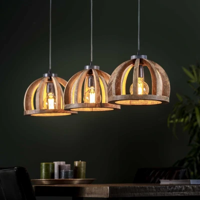 Afbeelding van AnLi Style Hanglamp 3x Ø30 gebogen houten spijlen