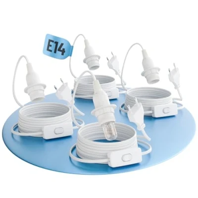 Afbeelding van greate. 4x lamphouder E14 met kabel en schakelaar wit 3,5 meter fitting stekker max. 60W 250V schakelaar, voor kerstster enz