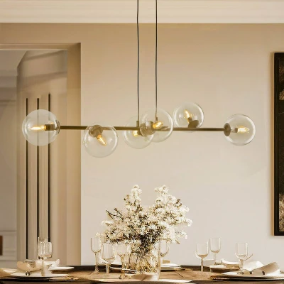 Afbeelding van EMIBIG LIGHTING Glassy hanglamp, 6 lamps, zwart, helder, glas, 110 cm