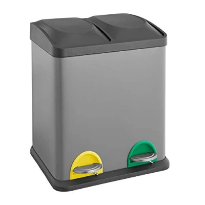 Afbeelding van SVITA TC2X15 Keukenemmer, 30 liter, zilver, 2 x 15 l, dubbele afvalemmer, delige vuilnisemmer, afvalscheiding met binnenemmer, grote pedaalemmer, keuken, badkamer, grijs