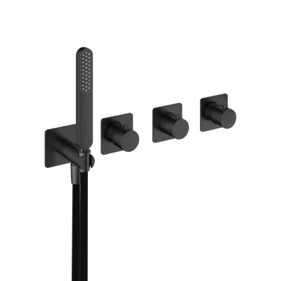 Afbeelding van HotBath Gal Afbouwdeel Inbouw bad/douche thermostaat 2 stopkranen zonder uitloop Geborsteld Gunmetal PVD GL7071EXTBGP