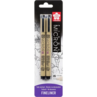 Afbeelding van Sakura Pigma micron 05 Zwart 0,45mm 2stuks