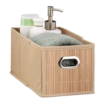 Afbeelding van Relaxdays opbergmand bamboe badkamer mand stoffen opbergbox opbergdoos stof mandje Naturel