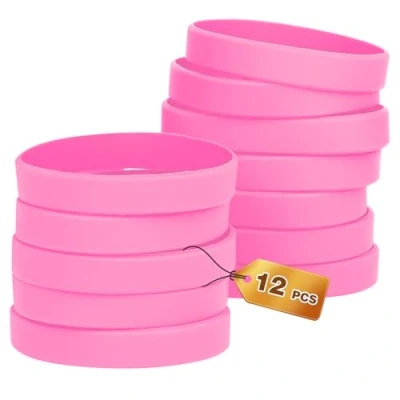 Afbeelding van HONTIUS 12 stuks rubberen armbanden, siliconen lege elastieken voor heren en dames, school, leraren, party, roze