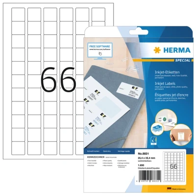 Afbeelding van Etiket HERMA 8831 25.4x25.4mm mat wit 1650stuks
