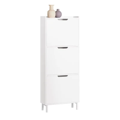 Afbeelding van SoBuy Schoenenkast met 3 Kleppen, Schoenencommode, Schoenenrek, Schoenenkist, Gangkast, Opbergkast voor Schoenen, Inkomhal, Woonkamer, Slaapkamer Wit, 50x19x129 cm, FSR151 H W