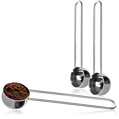 Afbeelding van COM FOUR® 3x koffiemaatlepels van roestvrij staal maatlepels voor thee, koffie, cappuccino, cacao en espresso met draadhandvat, eenvoudig doseren (zilverkleurig 25ml)