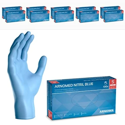 Afbeelding van ARNOMED wegwerphandschoenen blauw S, nitril handschoenen 1000 stuks (10 dozen), poedervrij &amp; latexvrije handschoenen, wegwerphandschoen in XS XXL, wegwerp handschoen