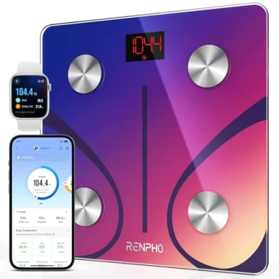 Afbeelding van RENPHO personenweegschaal, lichaamsvetweegschaal, digitale weegschaal met app, Bluetooth lichaamsanalyseweegschaal, slimme voor lichaamsvet, BMI, spiermassa, eiwit, BMR, rood, Elis 1