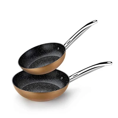 Afbeelding van Monix Koper Set van 2 koekenpannen Koperen Effect, 20 24 cm, gesmeed aluminium antiaanbaklaag met titanium deeltjes, voor alle soorten fornuizen inclusief inductie