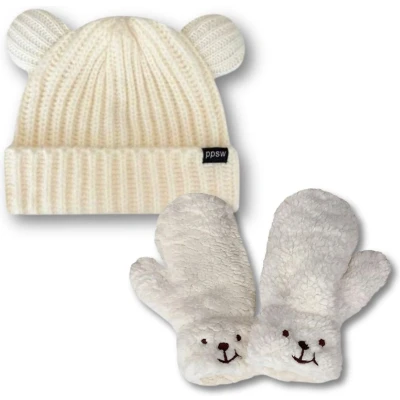 Afbeelding van dames winter Handschoenen en Muts Set Wit Beanie