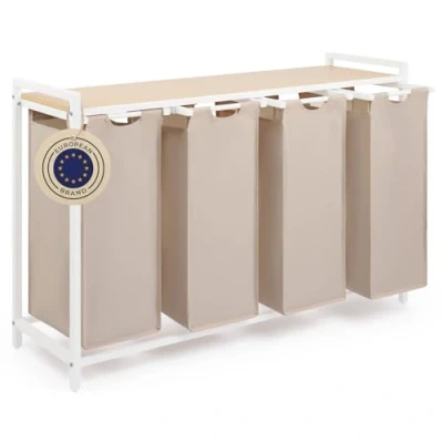Afbeelding van Blumtal Wasmand met 4 vakken bamboe plank Metalen frame poten Wit en creme