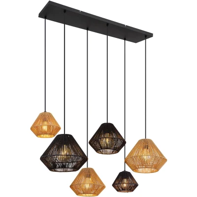 Afbeelding van Hanglamp touw 6 lichts naturel en zwart