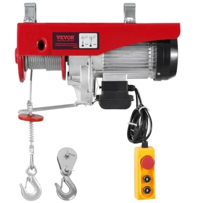 Afbeelding van VEVOR Elektrische katrol met dubbele kabel, max. belasting 1200 kg, kabelafstandsbediening 4,2 m, hefhoogte enkele kabel 12 noodstop, hefbrug voor garage, magazijn, fabriek