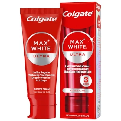Afbeelding van Colgate Zahnpasta Bleichmittel Max White Ultra Active Foam, Weißere Zähne in nur 3 Tagen, Oxygenierte Wirkung mit tiefer Absorption, klinisch getestet, 50 ml
