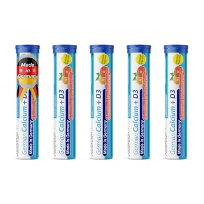 Afbeelding van Calcium + vitamine D3 bruistabletten 5x20 = 100 stuks Sinaasappel grapefruit smaak 500 mg calcium, 2,5 μg T&amp;D Pharma German Vitamin Made in Germany
