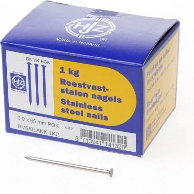 Afbeelding van Hjz RVS nagels plat geruite kop 3.0 x 65mm 1kg