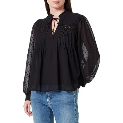 Afbeelding van ONLY MIT Langen ÄRMELN Detailreiches Blouse, Dames, Maat: Large, Black