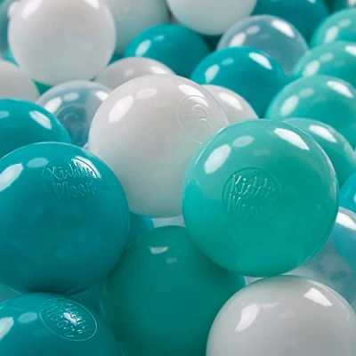 Afbeelding van KiddyMoon 200 ∅ 7cm kinderballen speelballen voor ballenbad baby plastic ballen made in eu, licht turquoise/wit/transparant/turquoise