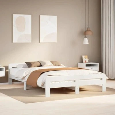 Afbeelding van Bedframe zonder matras massief grenenhout wit 160x200 cm