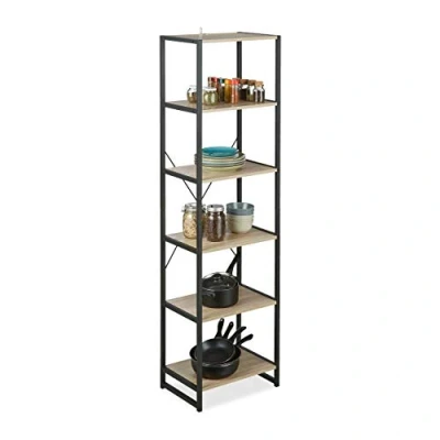 Afbeelding van Relaxdays boekenrek industrieel met 6 etages, hoog opbergrek, HxBxD: 180 x 50 35 cm, staand rek, PB/metaal, bruin