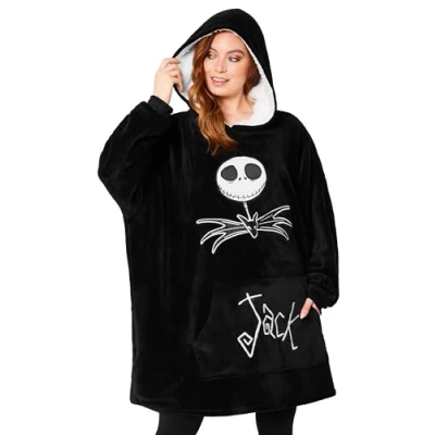 Afbeelding van Disney Stitch oversized hoodie deken voor vrouwen en tieners Evil Queen Fleece met capuchon geschenken (Zwart Jack Skellington)