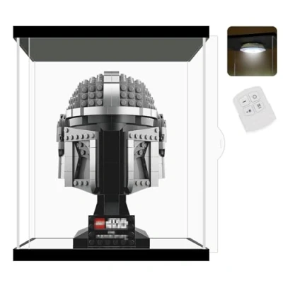 Afbeelding van Nonemey Acryl Vitrinekast Transparant met Afstandsbediening Licht voor Lego 76191 76223, Stofdicht Model Organiser Box, Figuren Verzamelobjecten (Zwart, 20*20*25 cm)
