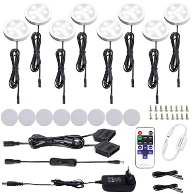 Afbeelding van AIBOO led kastverlichting, 8 delige complete set, onder kastverlichting met afstandsbediening, keukenlampen, vitrineverlichting, dagwit, 6000 K, onderbouwlampenset inclusief alle accessoires