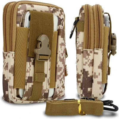 Afbeelding van Cadorabo tactische mobiele telefoon etui in BEIGE CAMOUFLAGE molle EDC compatibel met Samsung Galaxy A55 schouderriem houder extra militaire riem max. 6,7 inch heuptasje