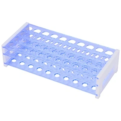 Afbeelding van stonylab Reageerbuisrek, 3 Laags Afneembaar Blauw Plastic Reageerbuisrek Buishouderrek voor Wetenschappelijke Laboratoriumexperimenten, 18 mm 50 Plaats