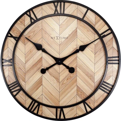 Afbeelding van Nextime Ne 3245 Wandklok Roman Vintage Dia 58Cm Hout Licht Bruin