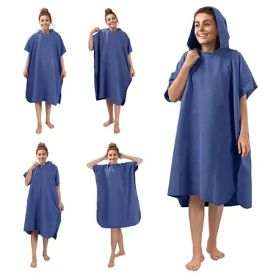 Afbeelding van JEMIDI microvezel badponcho voor dames Met capuchon Sneldrogend en licht Maat S/M in blauw
