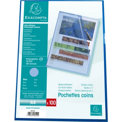 Afbeelding van Exacompta 58522E brochurehoezen, polypropyleen, generfd, 12/100e, voor A4 documenten, blauw, 100 stuks