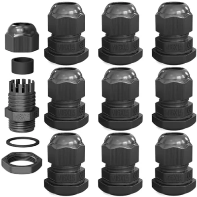Afbeelding van hb digital Kabelschroefverbinding M16 voor 4 8 mm kabeldiameter IP68, stof en waterdicht, met rubberen afdichting, tegenmoer, klemlamellen, stopbus, isolatie, kabelinvoer zwart