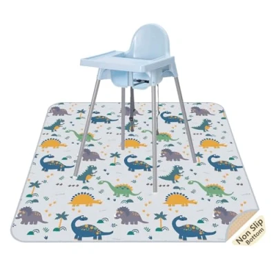 Afbeelding van CLCROBD Vloermat voor onder kinderstoel/kunst/ambachten van CLCROBD, 129,5 cm waterdichte anti slip voedselspatmat het eten rommel, wasbare vloerbeschermer en tafelkleed (dinosaurus)