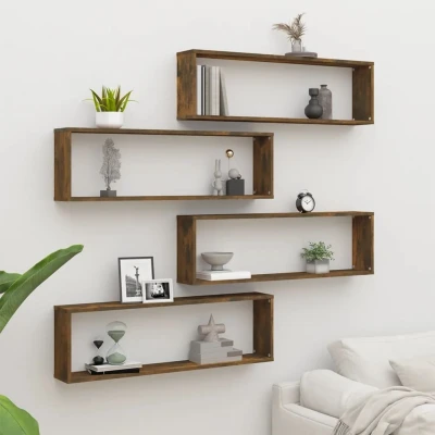 Afbeelding van vidaXL Wandschappen kubus 4 st 100x15x30 cm bewerkt hout gerookt eiken