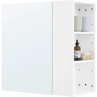 Afbeelding van SoBuy Wandkast met spiegel, opbergkast, hangende opbergkast badkamerspiegel, 1 deur en 3 zijvakken, verstelbare planken, 57 x 30 61 cm, wit, BZR184 W